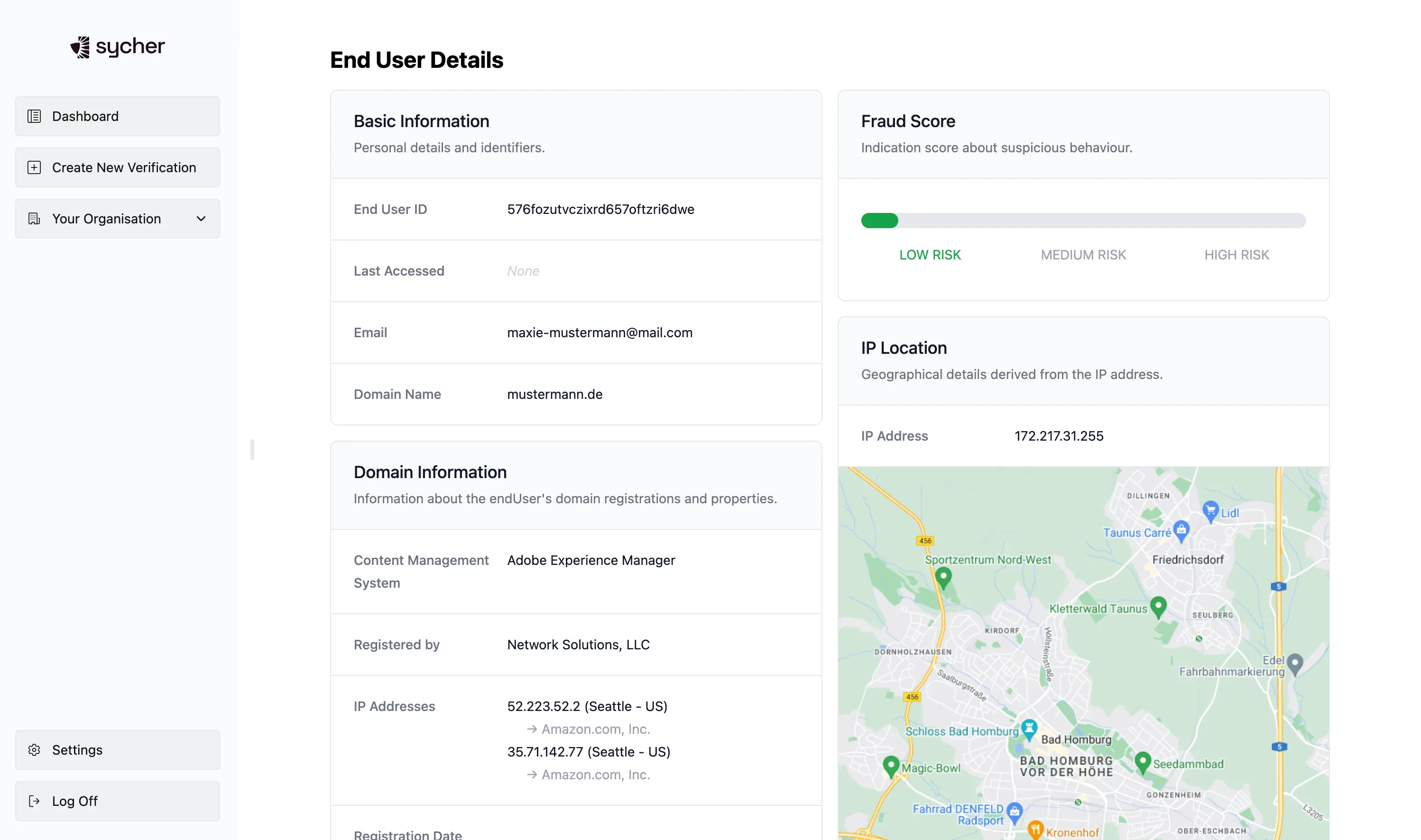 An interface preview of the sycher dashboard.